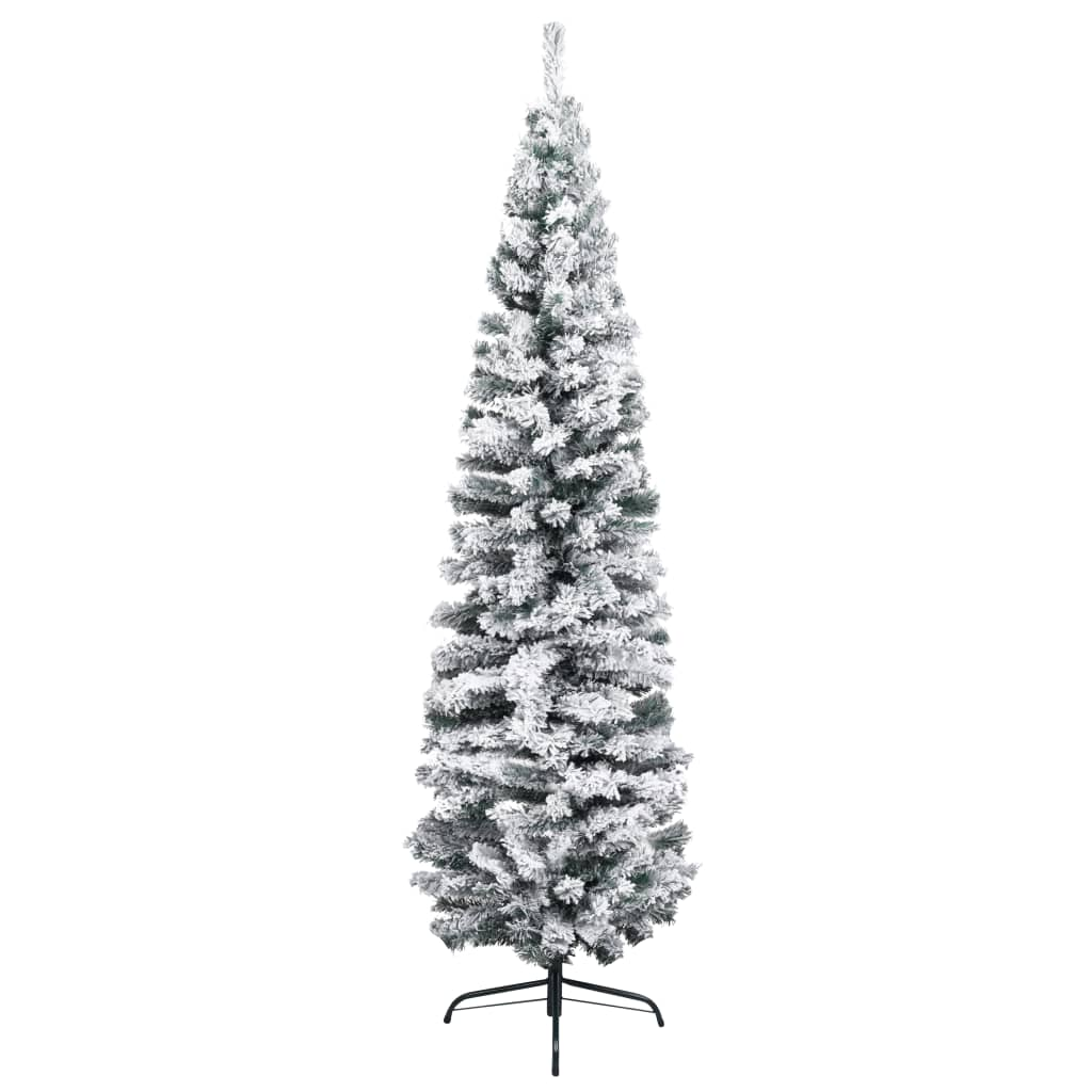 Slim Artificial Christmas Tree with Flocked Snow Green 6 ft PVC