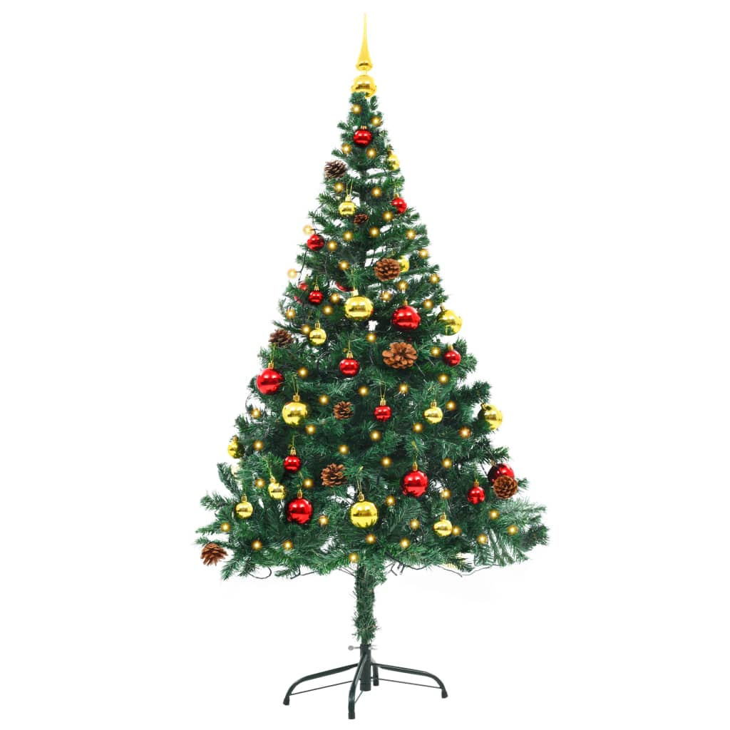 Artificial Pre-lit Christmas Tree with Baubles Green 5 ft