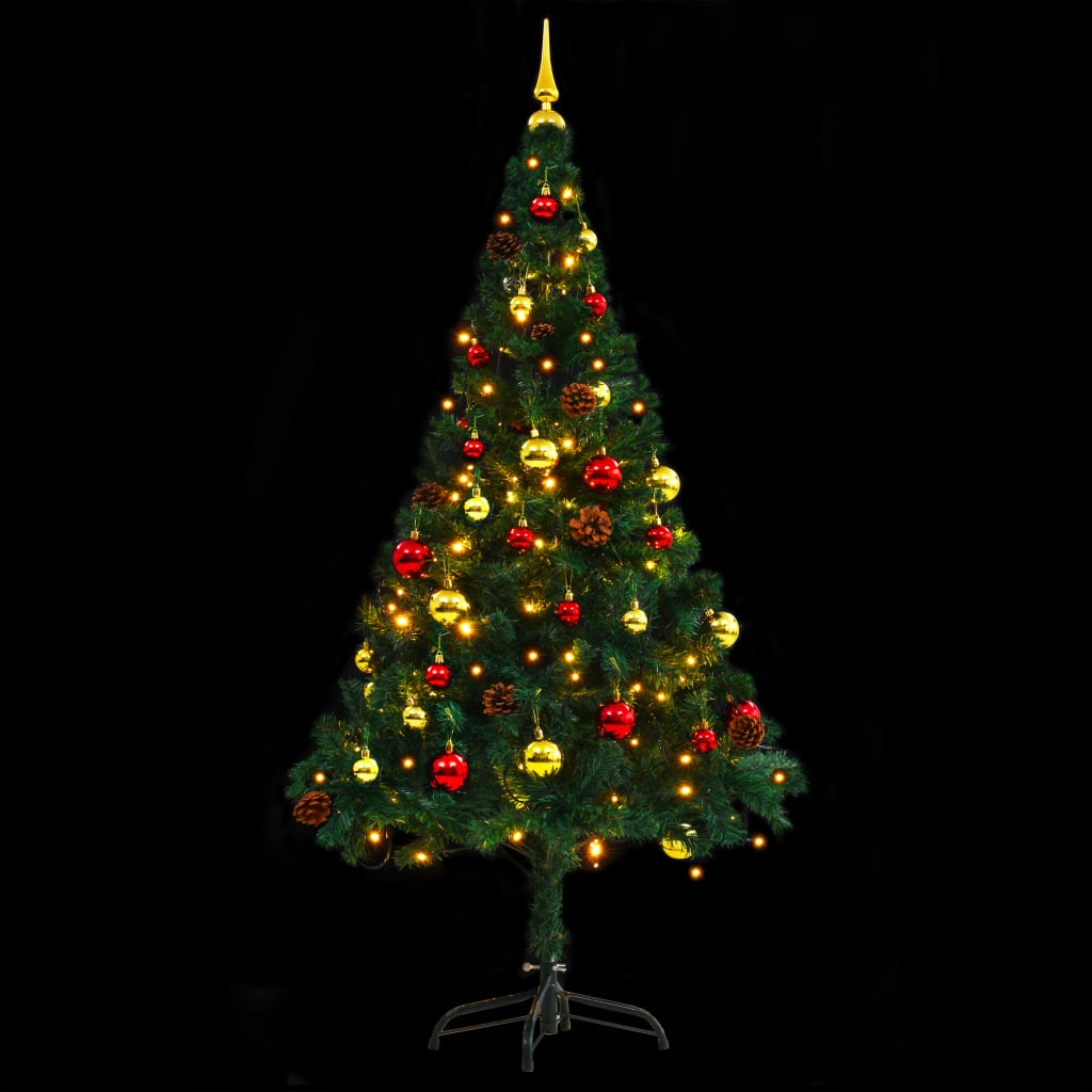 Artificial Pre-lit Christmas Tree with Baubles Green 5 ft