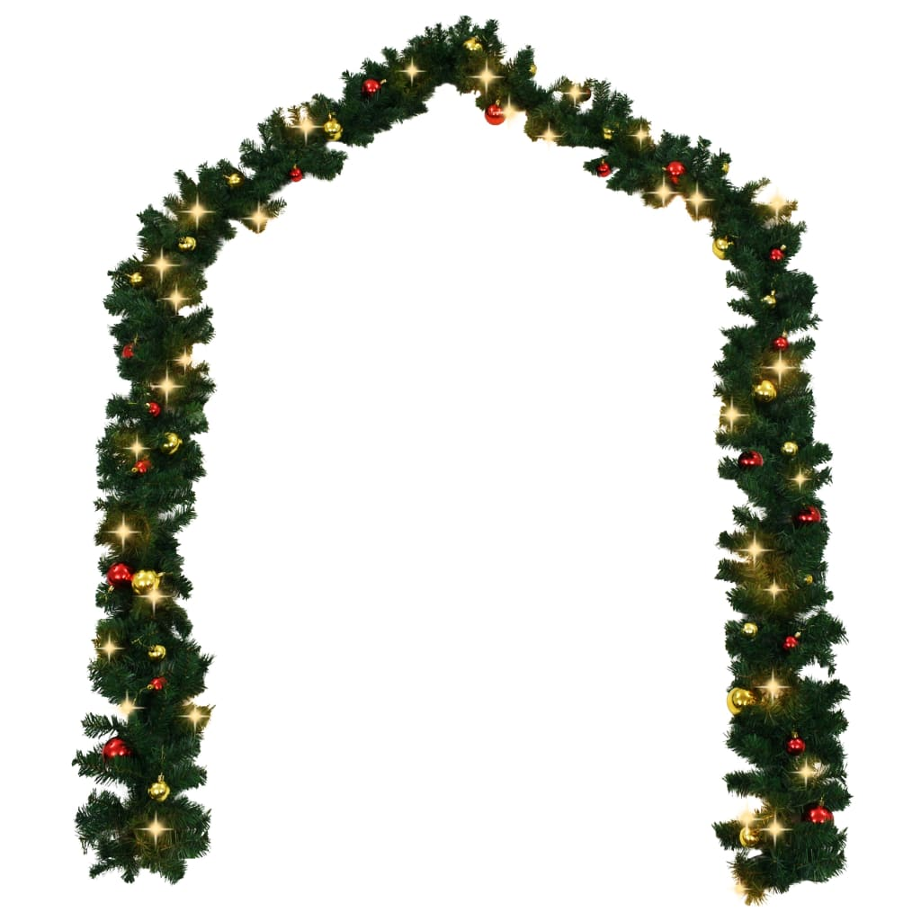 Christmas Garland with Baubles and LED Lights Green 66 ft PVC