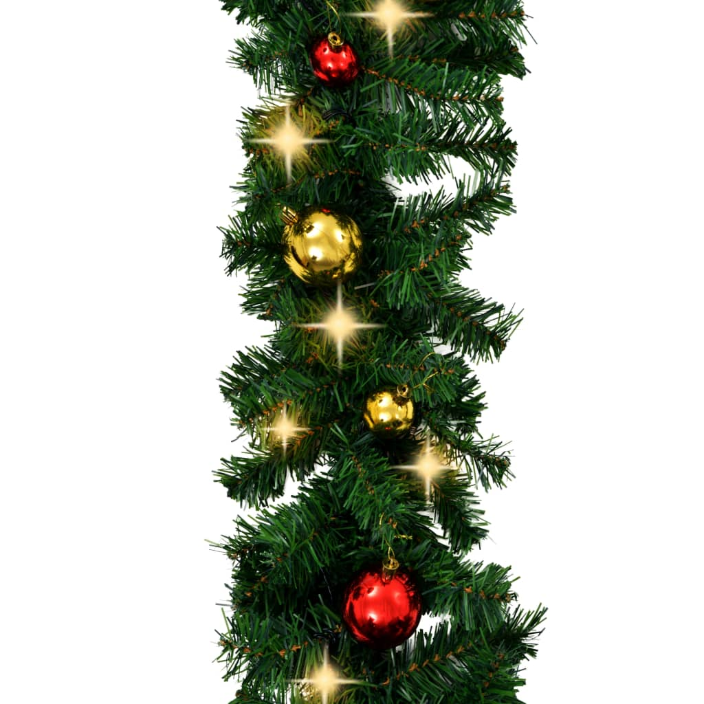 Christmas Garland with Baubles and LED Lights Green 66 ft PVC