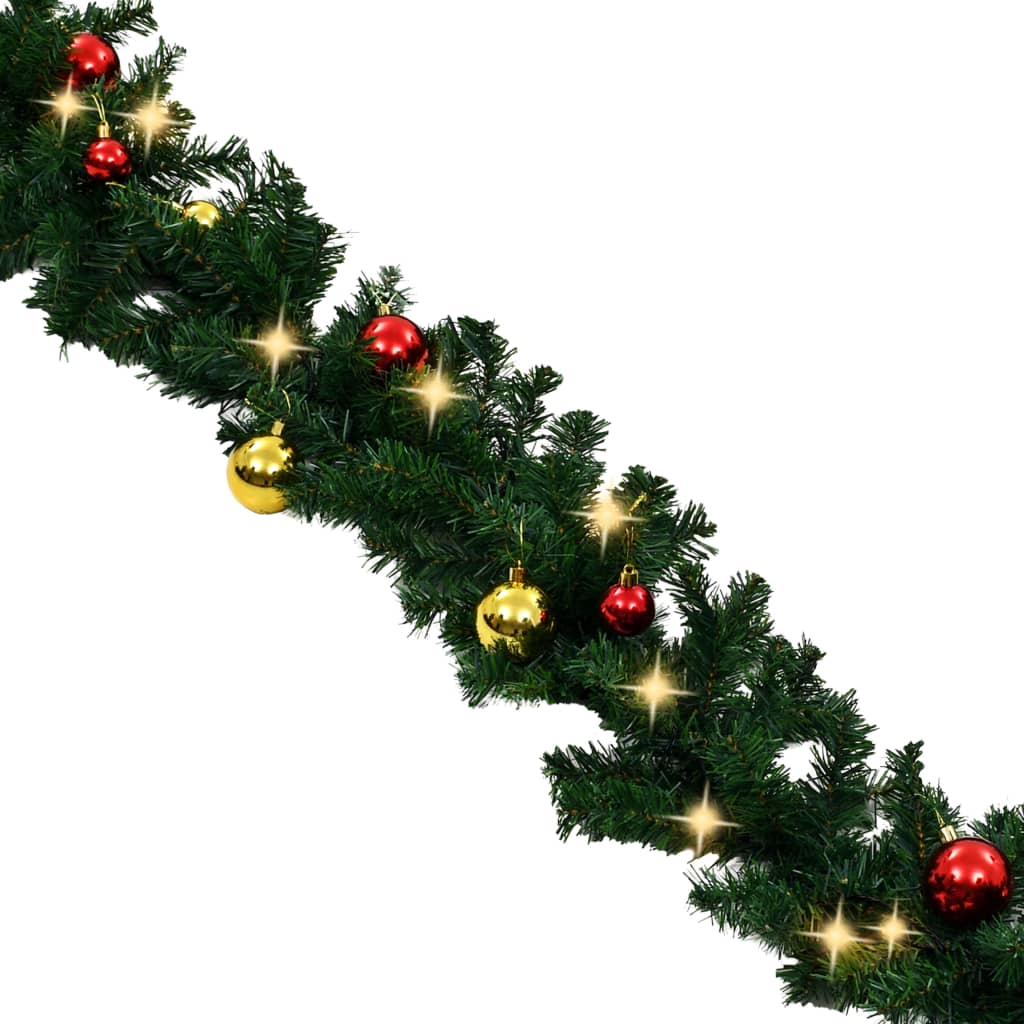 Christmas Garland with Baubles and LED Lights Green 66 ft PVC