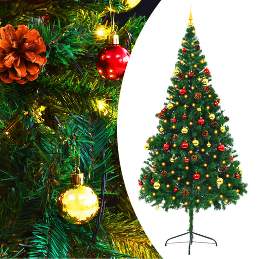 Artificial Pre-lit Christmas Tree with Baubles Green 7 ft