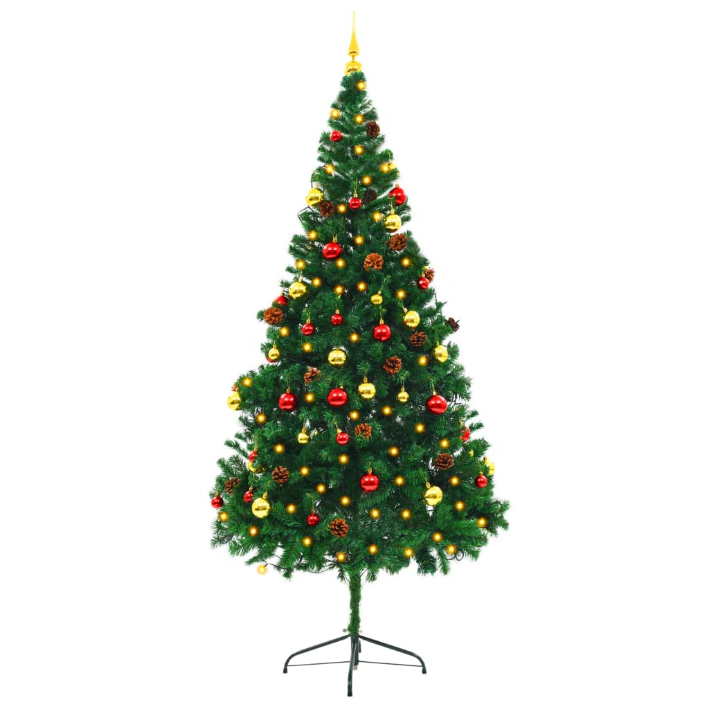 Artificial Pre-lit Christmas Tree with Baubles Green 7 ft