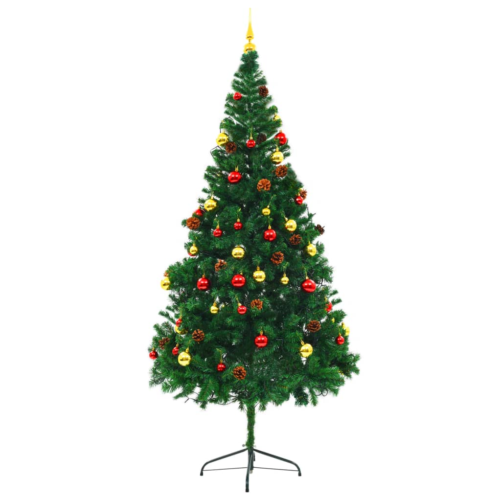 Artificial Pre-lit Christmas Tree with Baubles Green 7 ft