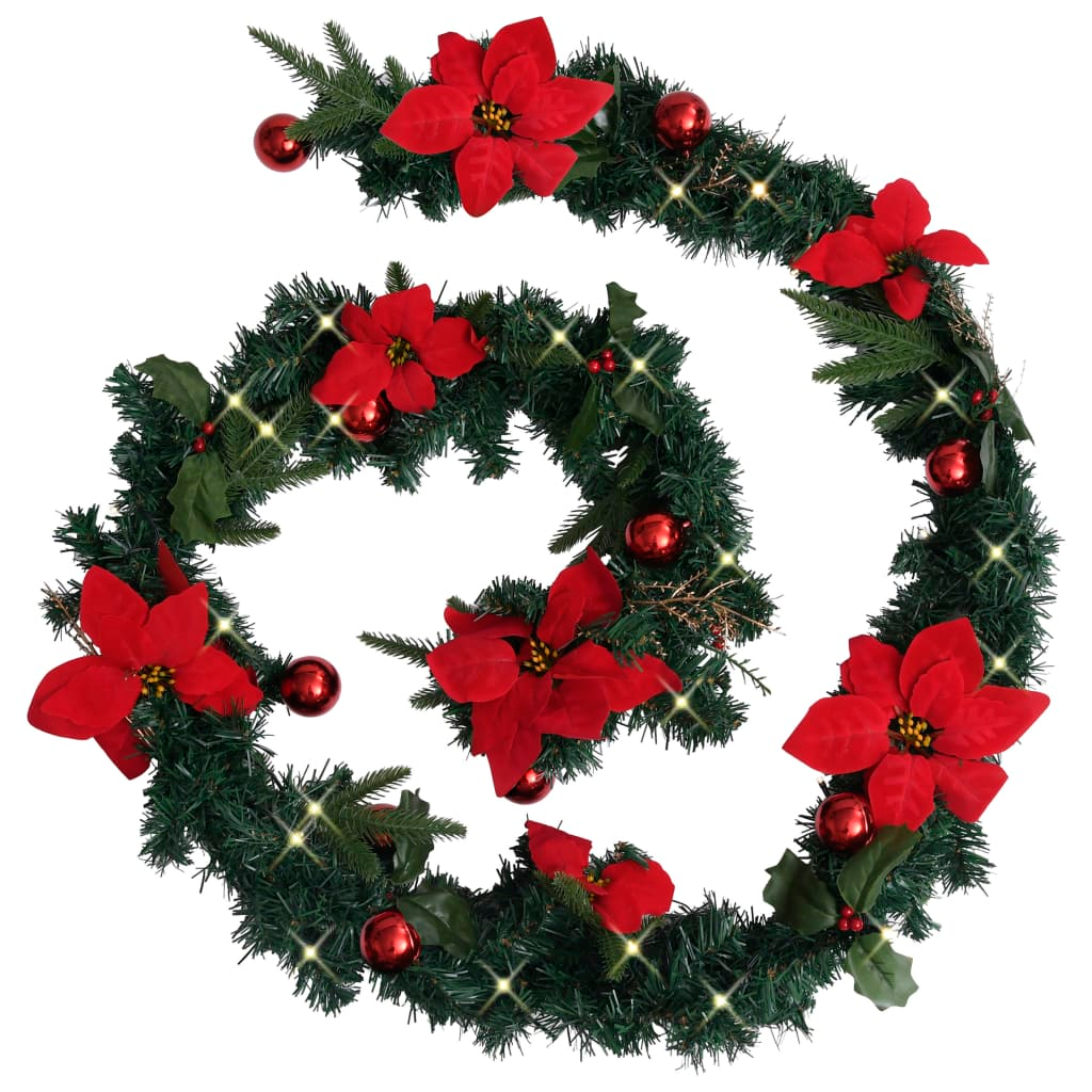 vidaXL Christmas Garland with LED Lights Green 8.9' PVC