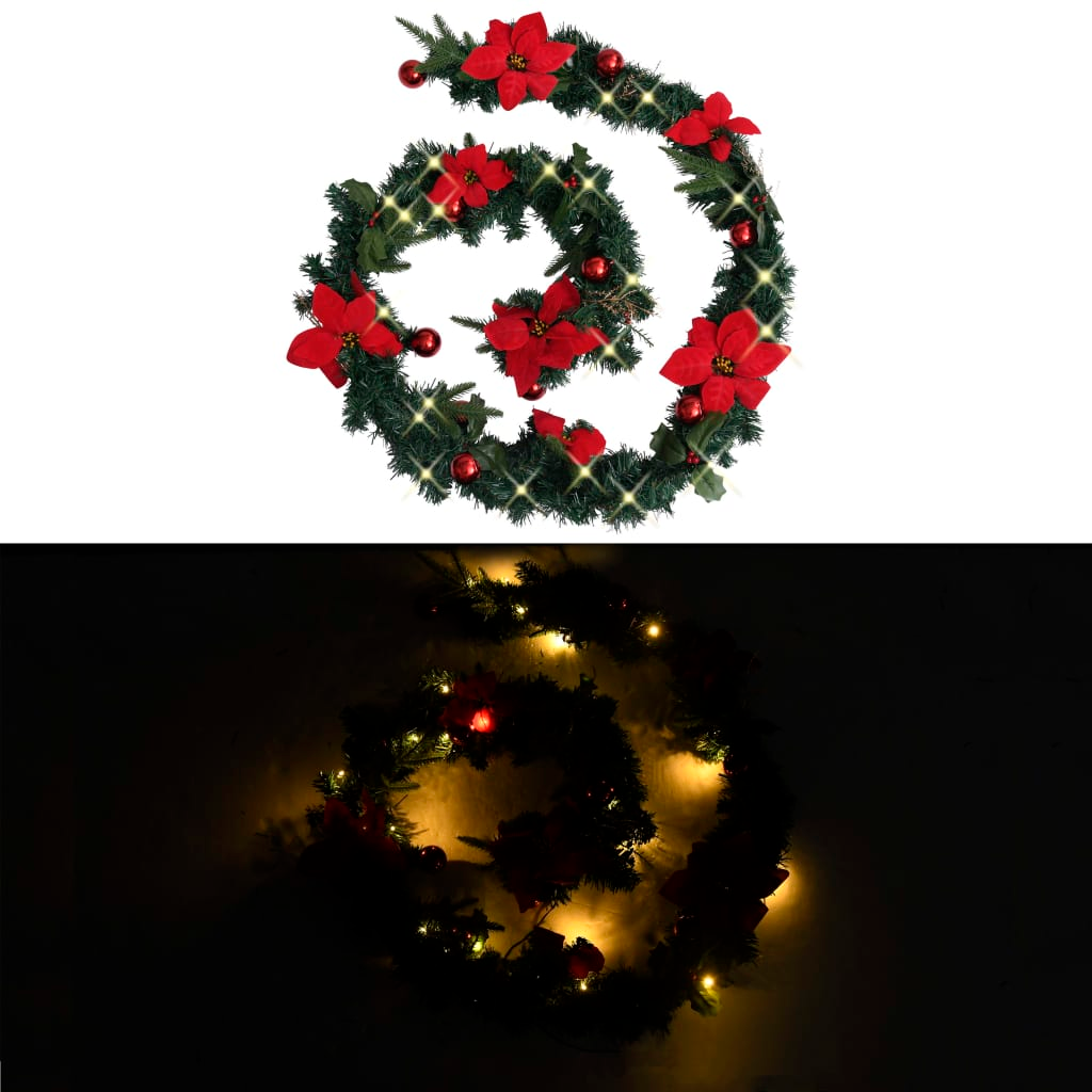 vidaXL Christmas Garland with LED Lights Green 8.9' PVC