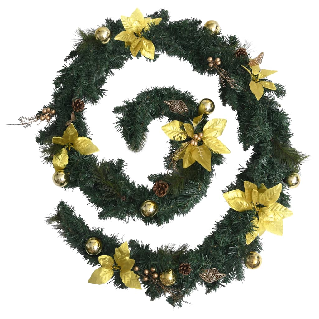 vidaXL Christmas Garland with LED Lights Green 8.9' PVC