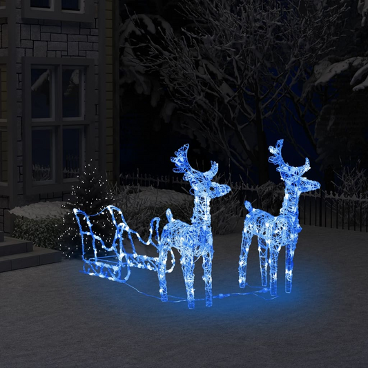 vidaXL Reindeers & Sleigh Christmas Decoration 160 LEDs 51.2" Acrylic