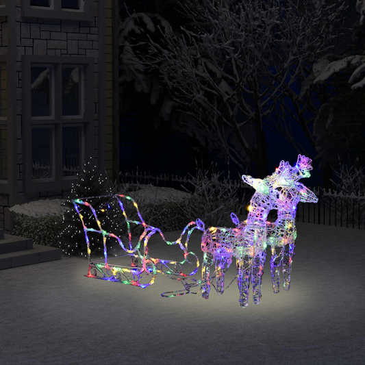 vidaXL Reindeers & Sleigh Christmas Decoration 160 LEDs 51.2" Acrylic