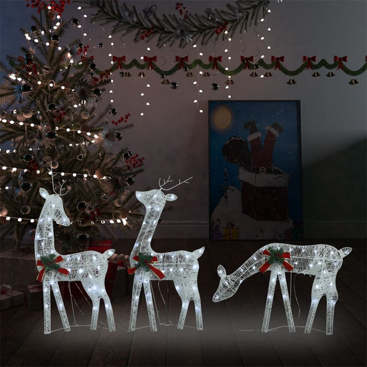 Christmas Reindeer Family 106.3"x2.8"x35.4" White Cold White Mesh