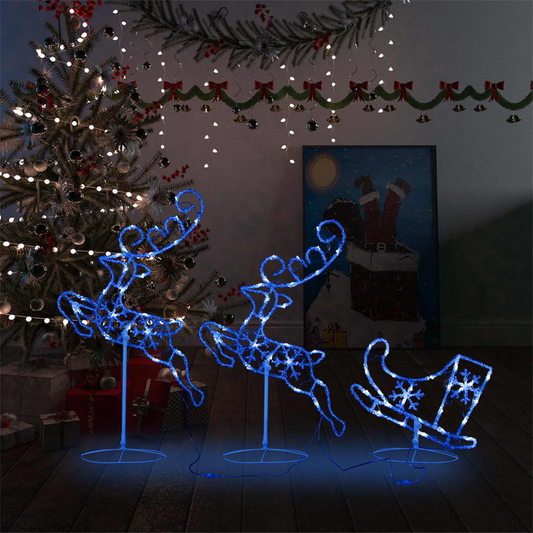 vidaXL Acrylic Christmas Flying Reindeer&Sleigh 102.4"x8.3"x34.3" Blue