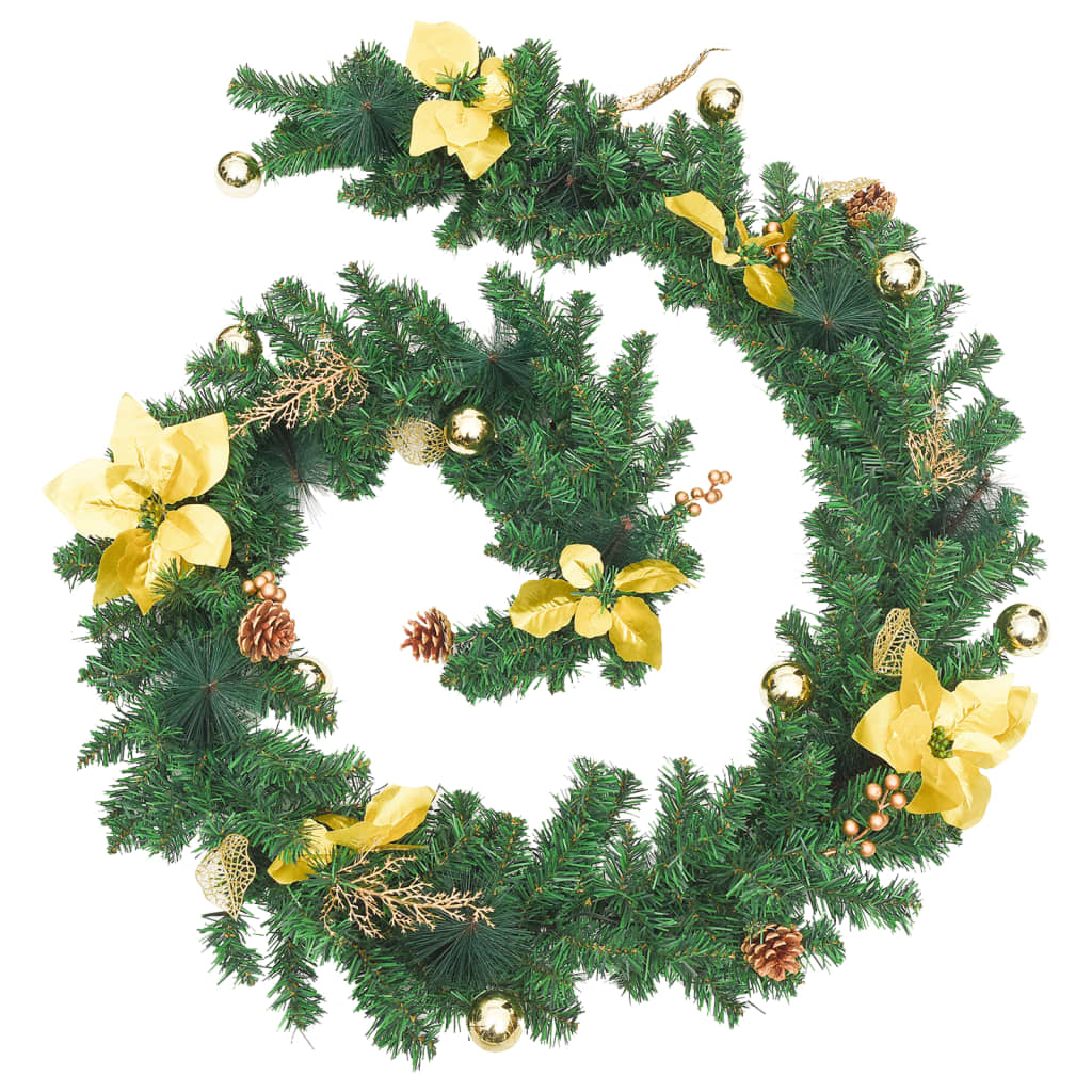 vidaXL Christmas Garland with LED Lights Green 106.3" PVC