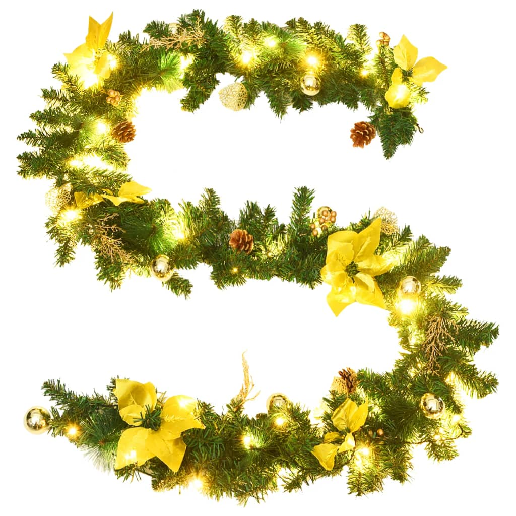 vidaXL Christmas Garland with LED Lights Green 106.3" PVC