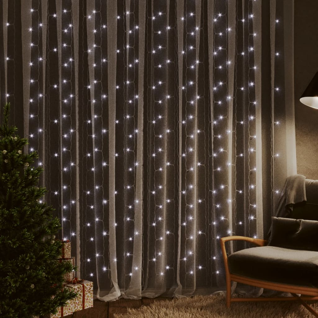 LED Curtain Fairy Lights 9.8'x9.8' 300 LED Cold White 8 Function