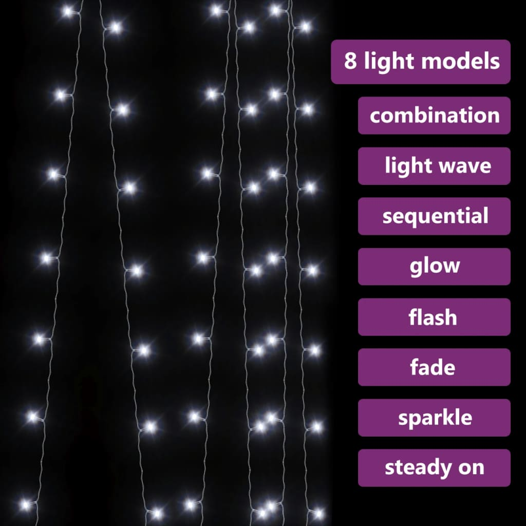 LED Curtain Fairy Lights 9.8'x9.8' 300 LED Cold White 8 Function