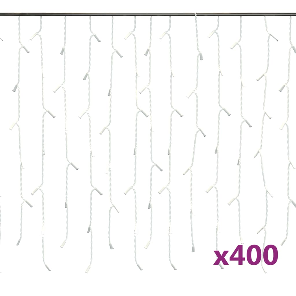 LED Curtain Icicle Lights 393.7" 400 LED Cold White 8 Function