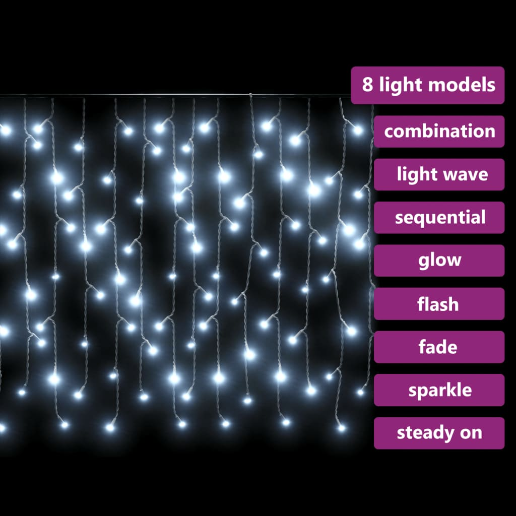 LED Curtain Icicle Lights 393.7" 400 LED Cold White 8 Function