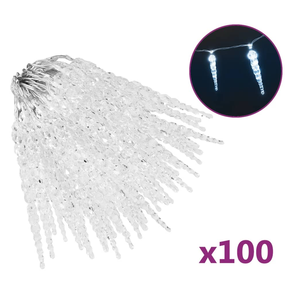 vidaXL Christmas Icicle Lights 100 pcs Cold White Acrylic