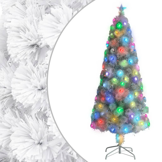 Artificial Pre-lit Christmas Tree White 7 ft Fiber Optic