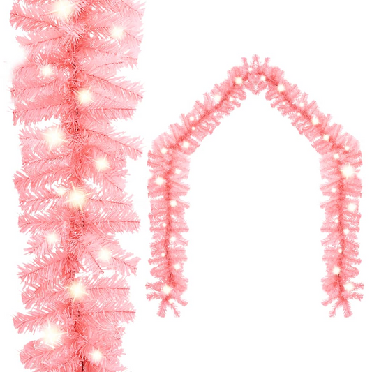 vidaXL Christmas Garland with LED Lights 66 ft Pink