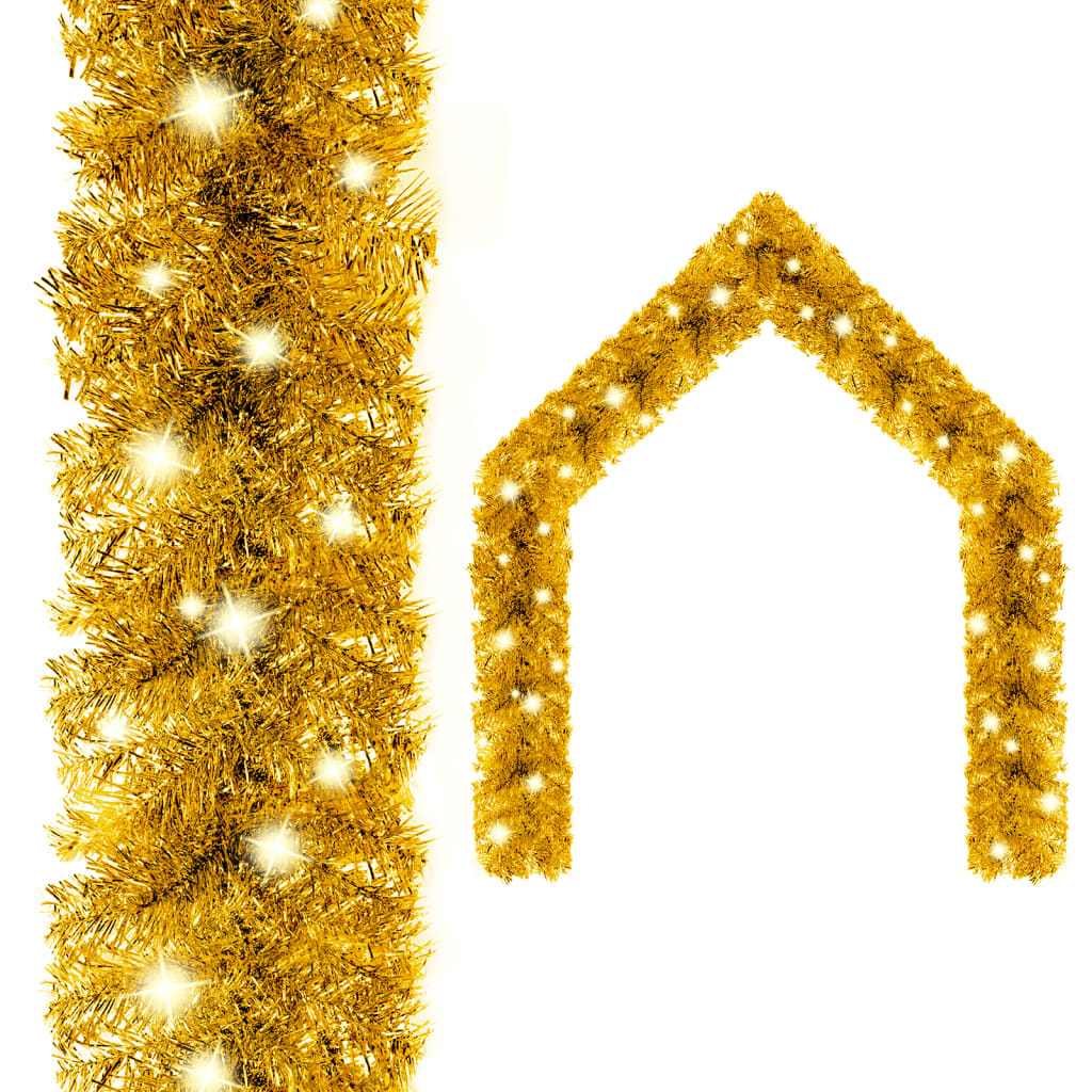 vidaXL Christmas Garland with LED Lights 16 ft Gold