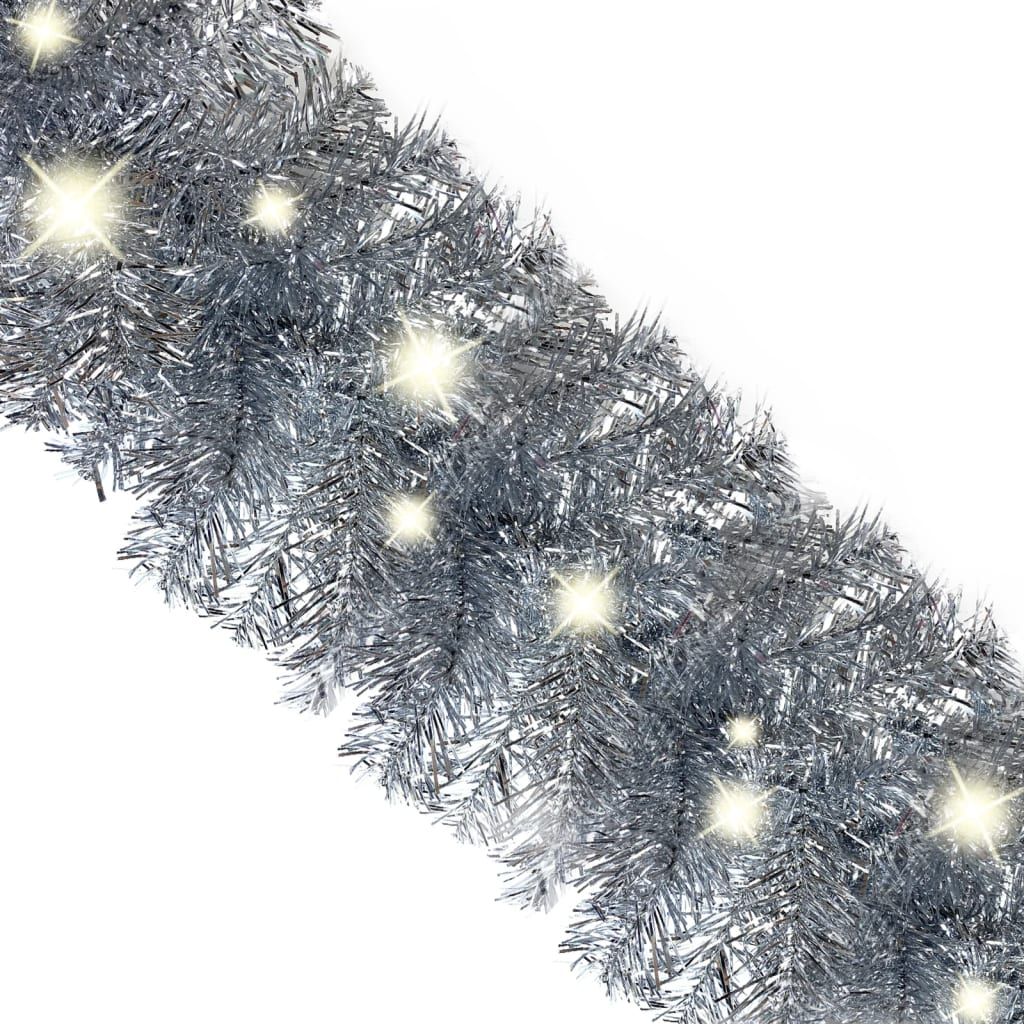 Christmas Garland with LED Lights 66 ft Silver