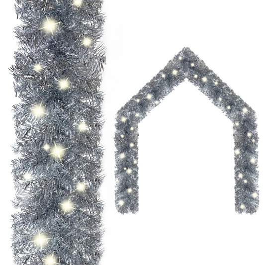 Christmas Garland with LED Lights 16 ft Silver