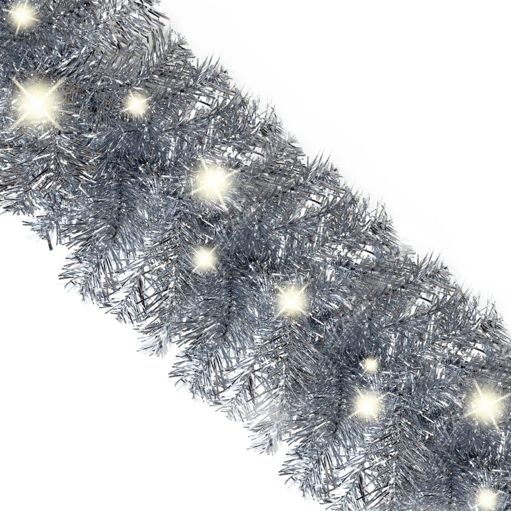 Christmas Garland with LED Lights 16 ft Silver