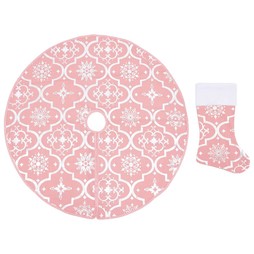 Luxury Christmas Tree Skirt with Sock Pink 5 ft Fabric