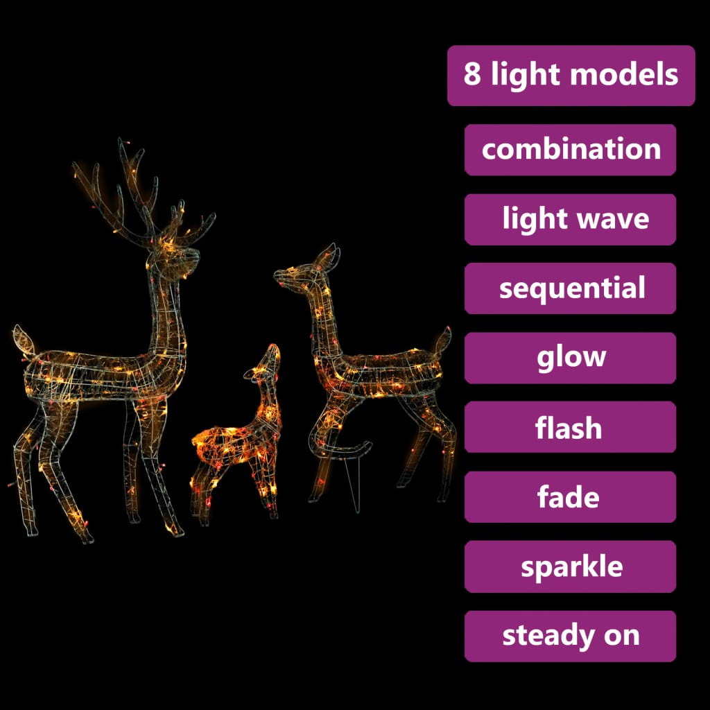 vidaXL Acrylic Reindeer Family Christmas Decoration 300 LED Colorful