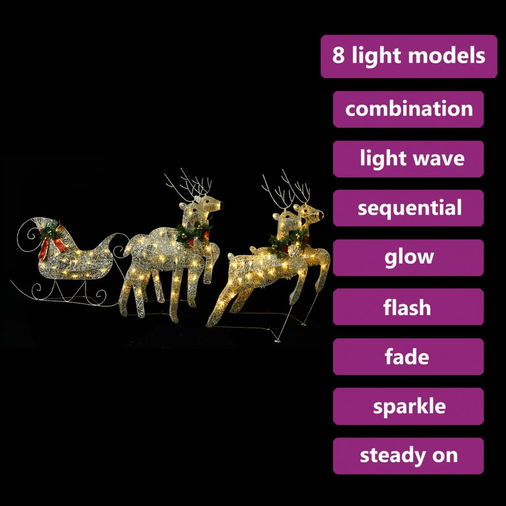 vidaXL Reindeer & Sleigh Christmas Decoration 100 LEDs Outdoor Gold