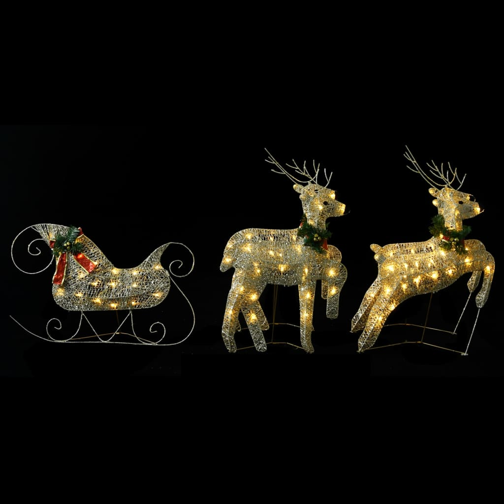 vidaXL Reindeer & Sleigh Christmas Decoration 100 LEDs Outdoor Gold