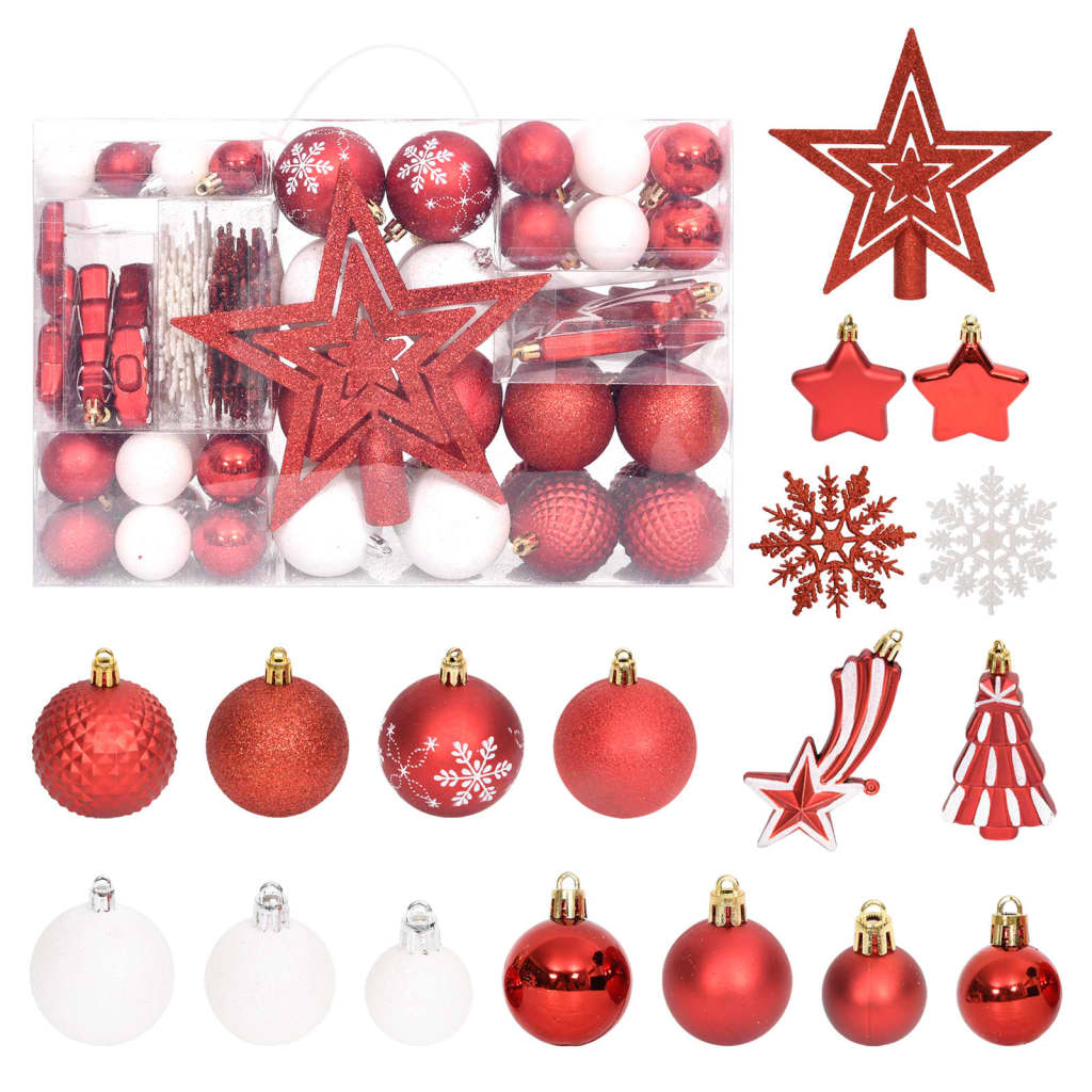 vidaXL 108 Piece Christmas Bauble Set Red and White