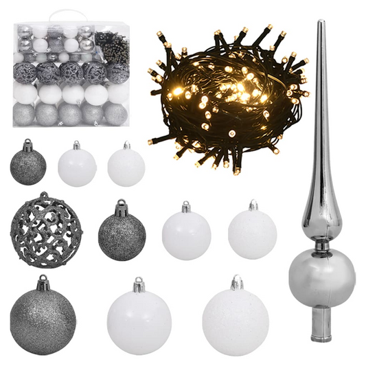 120 Piece Christmas Ball Set with Peak and 300 LEDs White&Gray