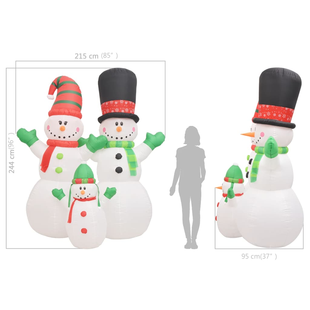 vidaXL Christmas Inflatable Snowmen Family LED IP44 8 ft