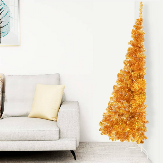 Artificial Half Christmas Tree with Stand Gold 6 ft PET