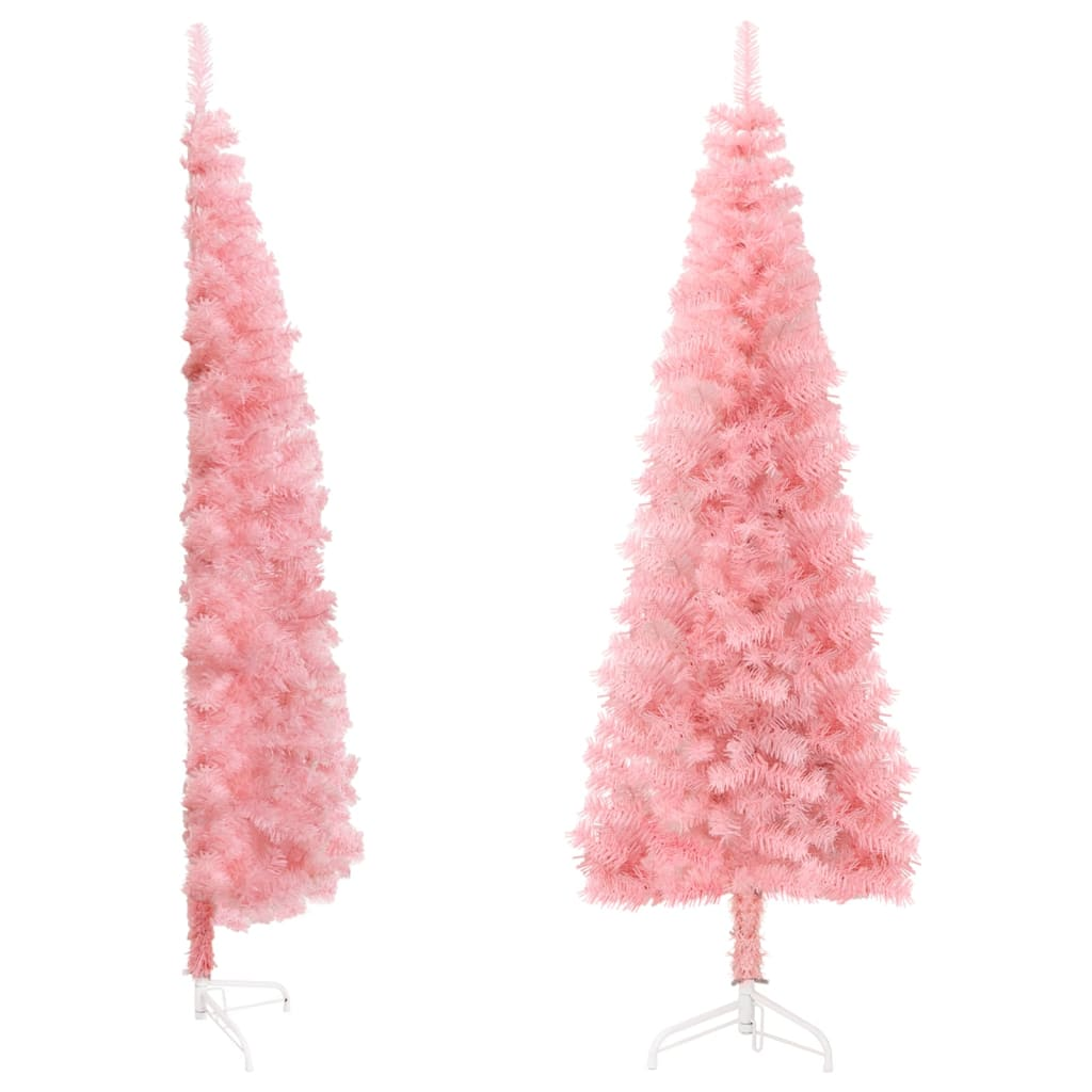 Slim Artificial Half Christmas Tree with Stand Pink 8 ft