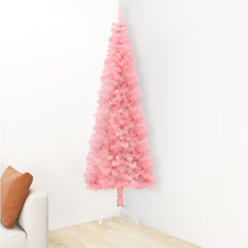 Slim Artificial Half Christmas Tree with Stand Pink 8 ft