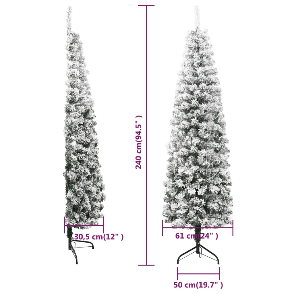 Slim Artificial Half Christmas Tree with Flocked Snow 8 ft