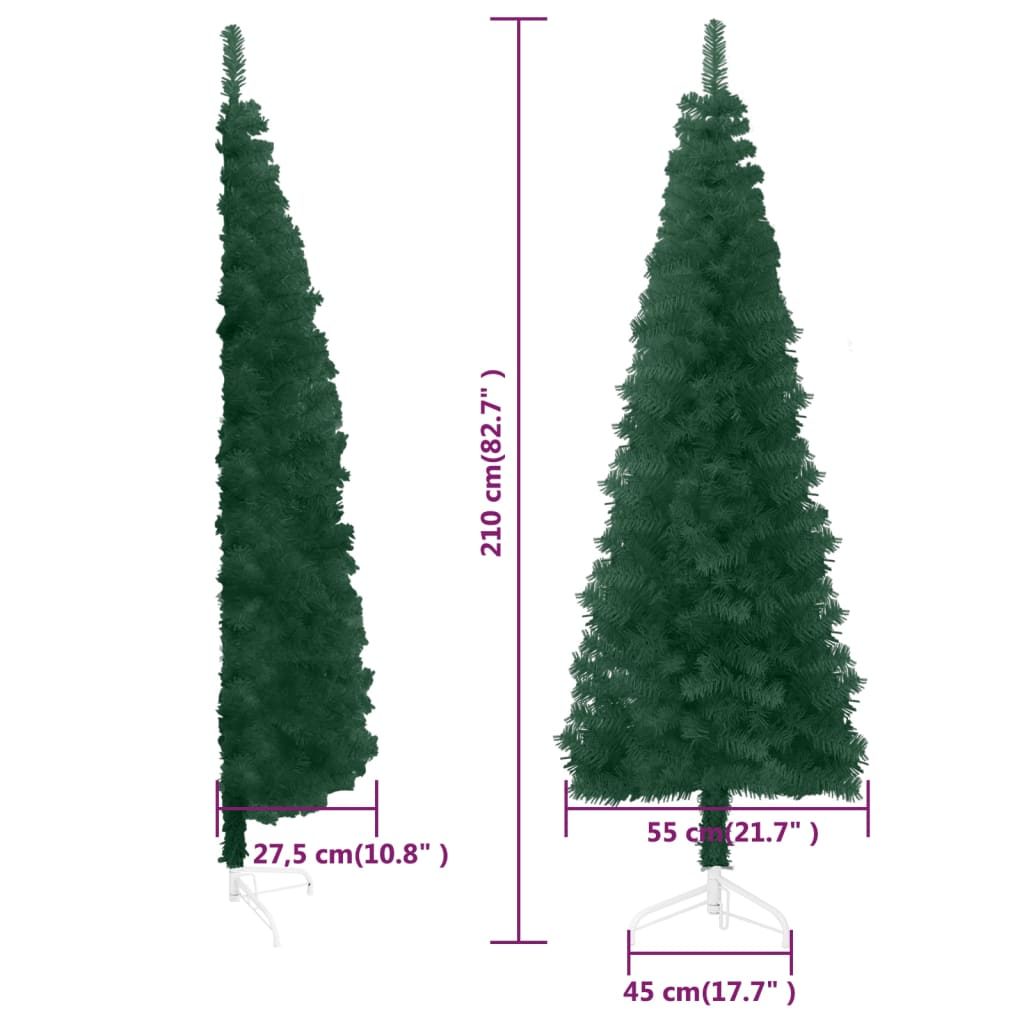 Slim Artificial Half Christmas Tree with Stand Green 7 ft