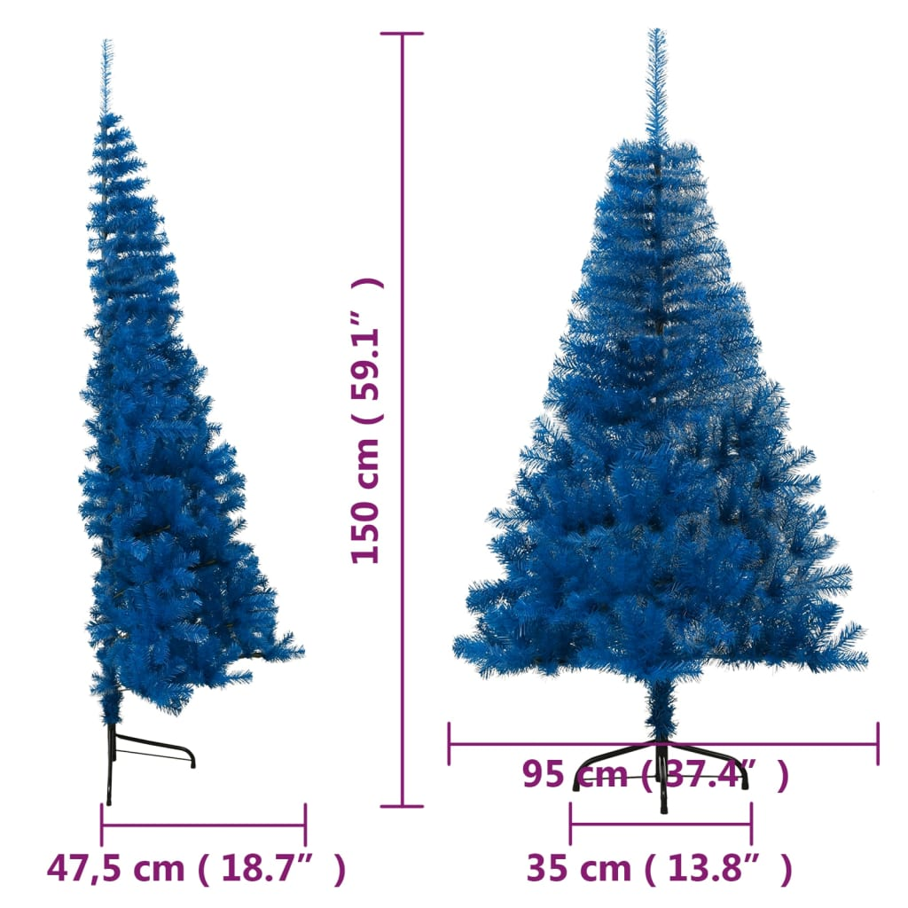 Artificial Half Christmas Tree with Stand Blue 5 ft PVC