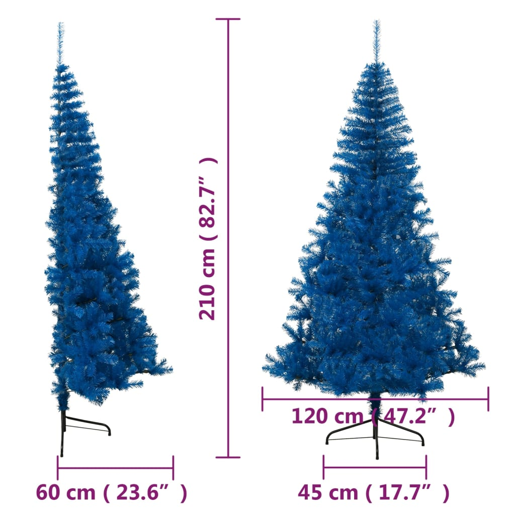 Artificial Half Christmas Tree with Stand Blue 7 ft PVC