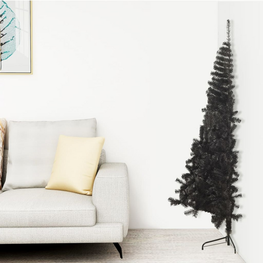 Artificial Half Christmas Tree with Stand Black 7 ft PVC