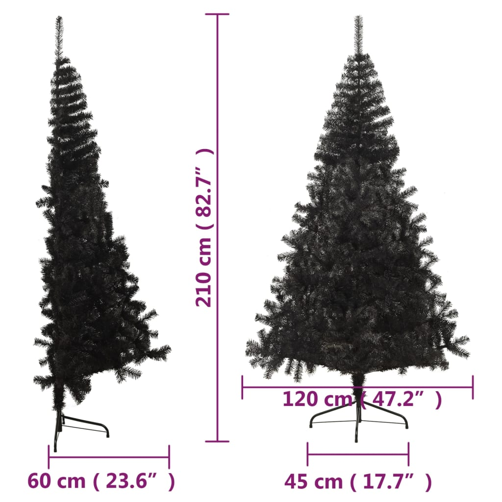 Artificial Half Christmas Tree with Stand Black 7 ft PVC