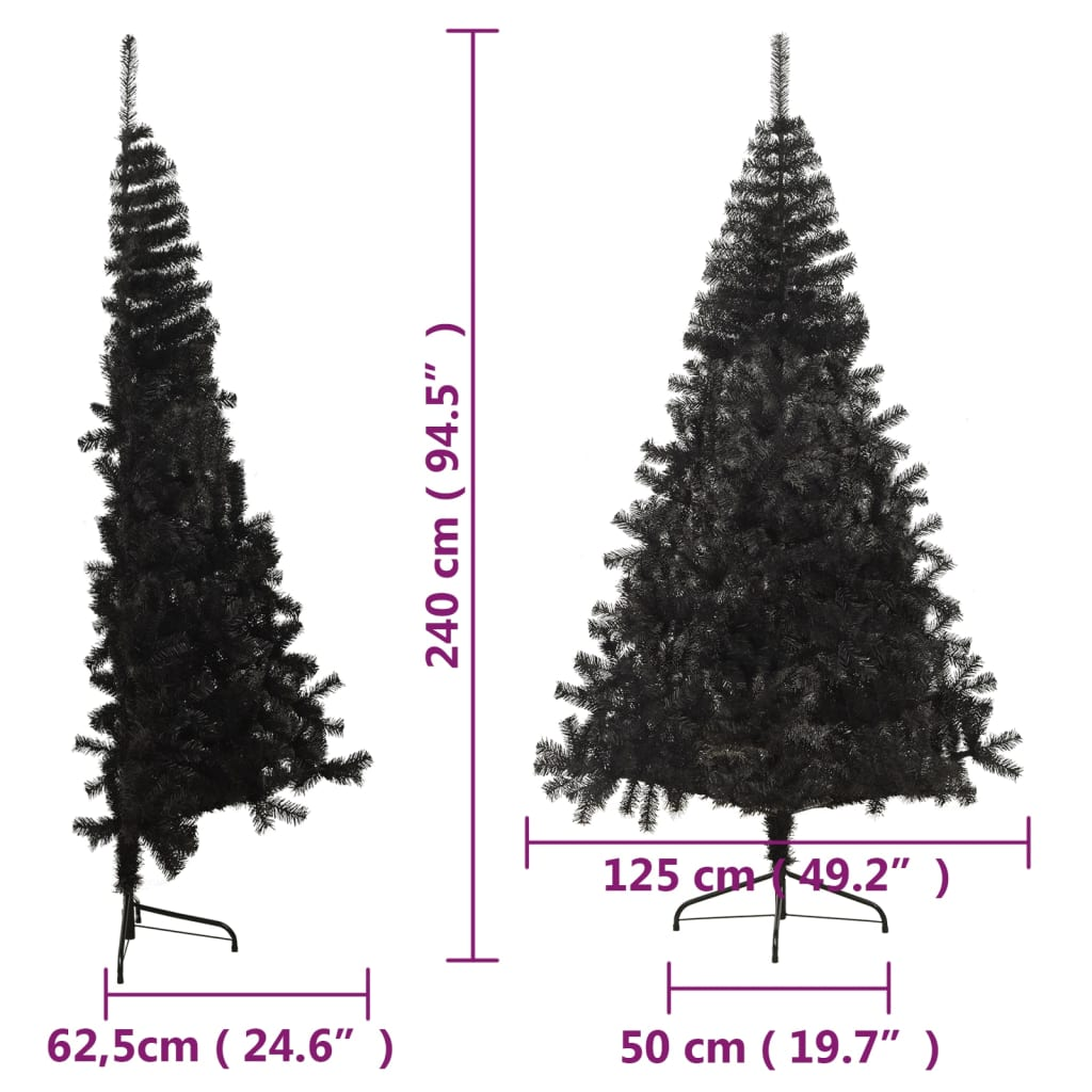 Artificial Half Christmas Tree with Stand Black 8 ft PVC