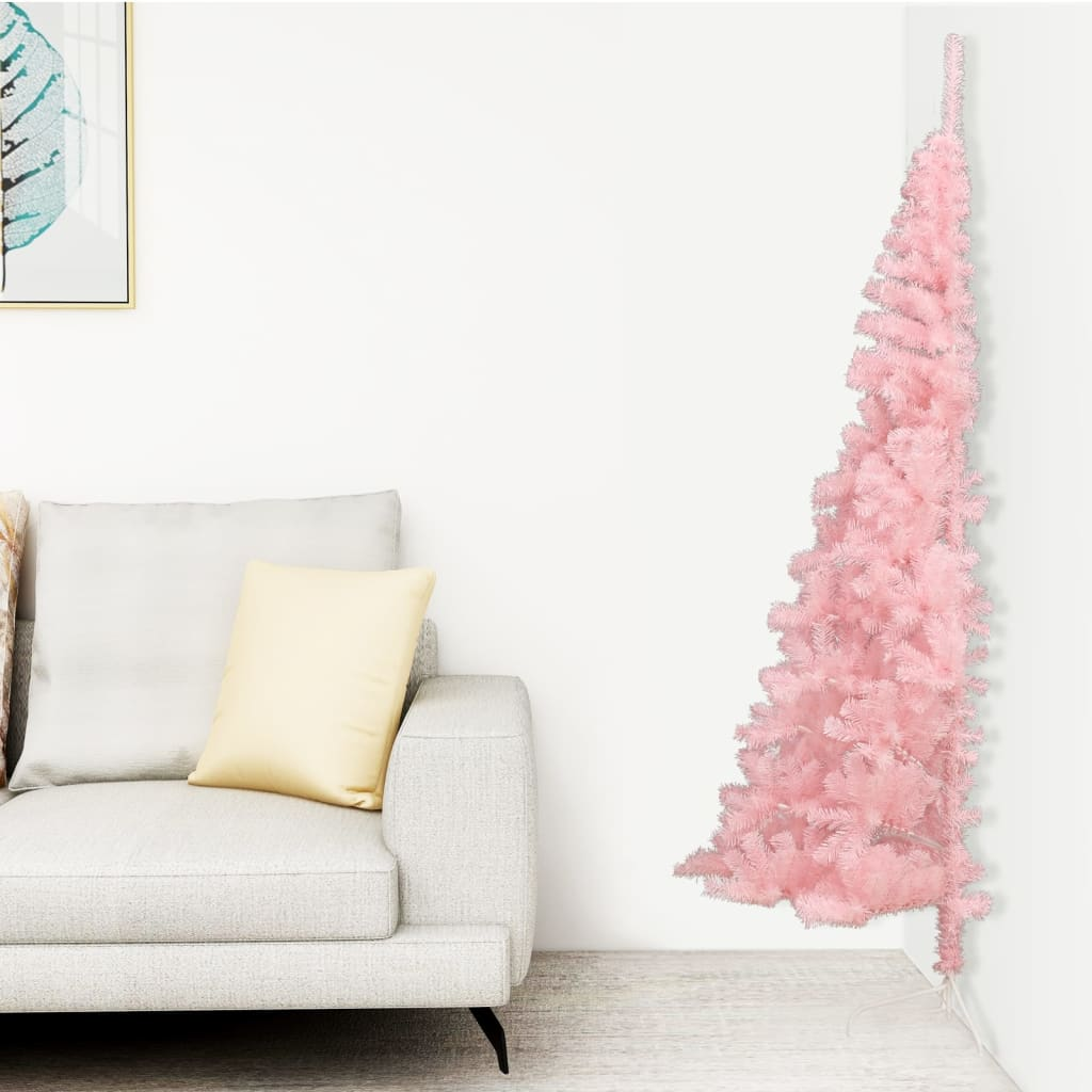 Artificial Half Christmas Tree with Stand Pink 7 ft PVC