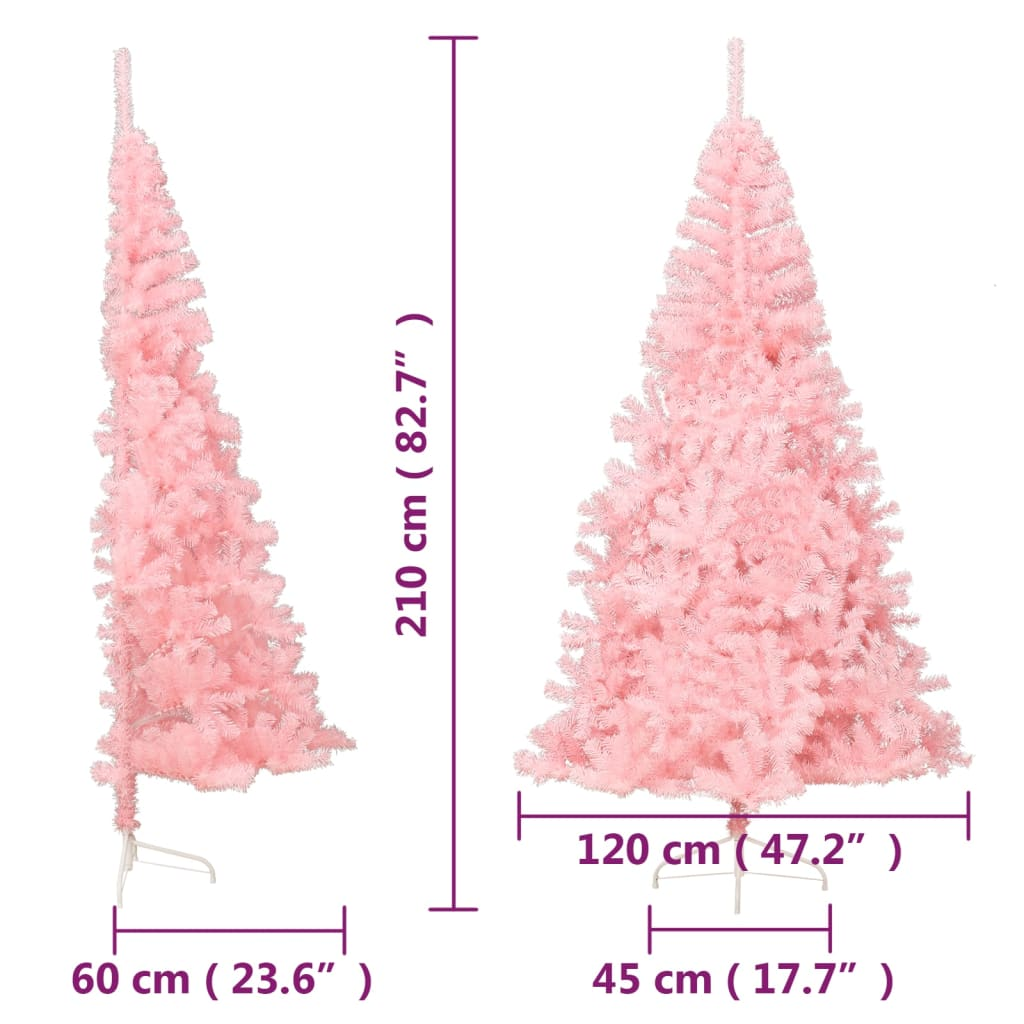 Artificial Half Christmas Tree with Stand Pink 7 ft PVC