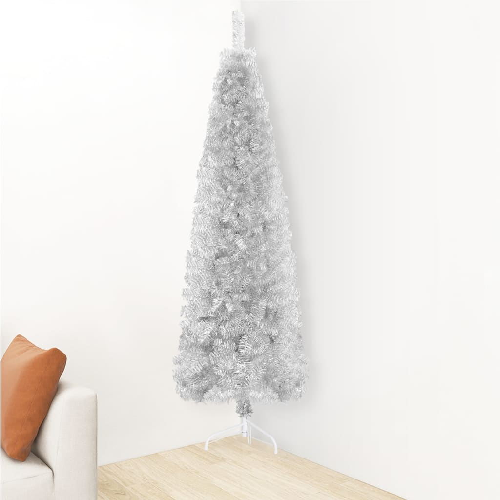 Slim Artificial Half Christmas Tree with Stand Silver 7 ft