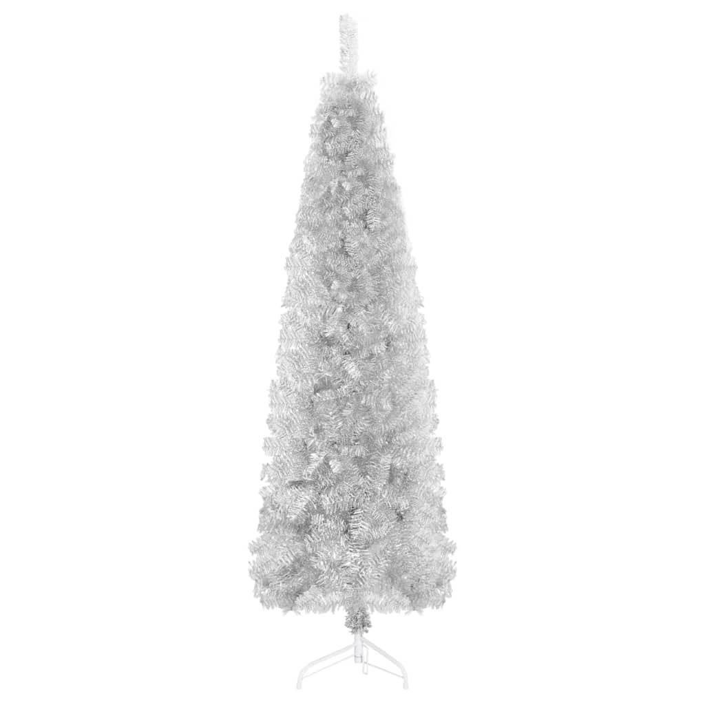 Slim Artificial Half Christmas Tree with Stand Silver 7 ft